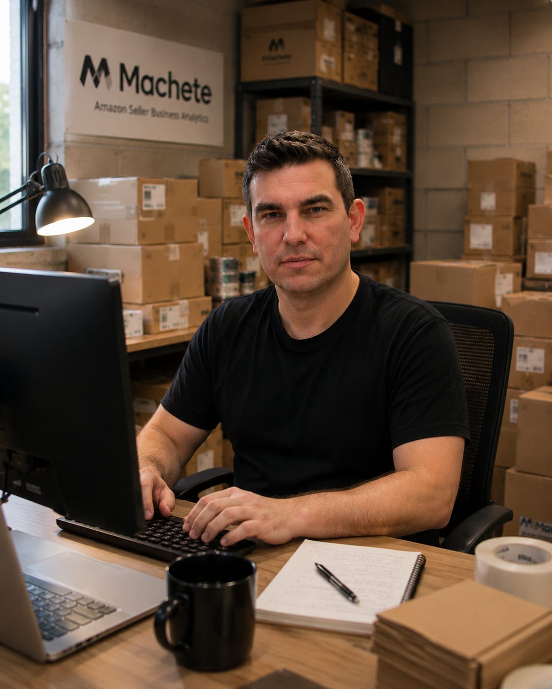 Ben, fondateur de Machete, dans son bureau Amazon FBA